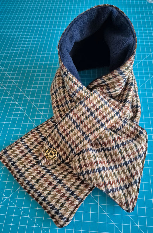 Fleece Lined Neck Warmer Wool Blend Herringbone Scarf Snood