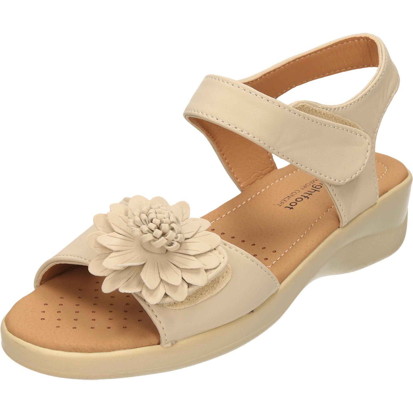 Beige Open Toe Sandals Low Wedge Heel Slingback
