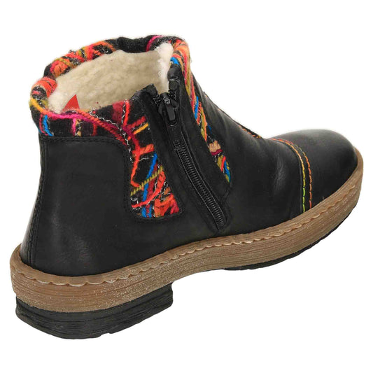 Black Flat Knitted Cuff Ankle Boots Z6759-00