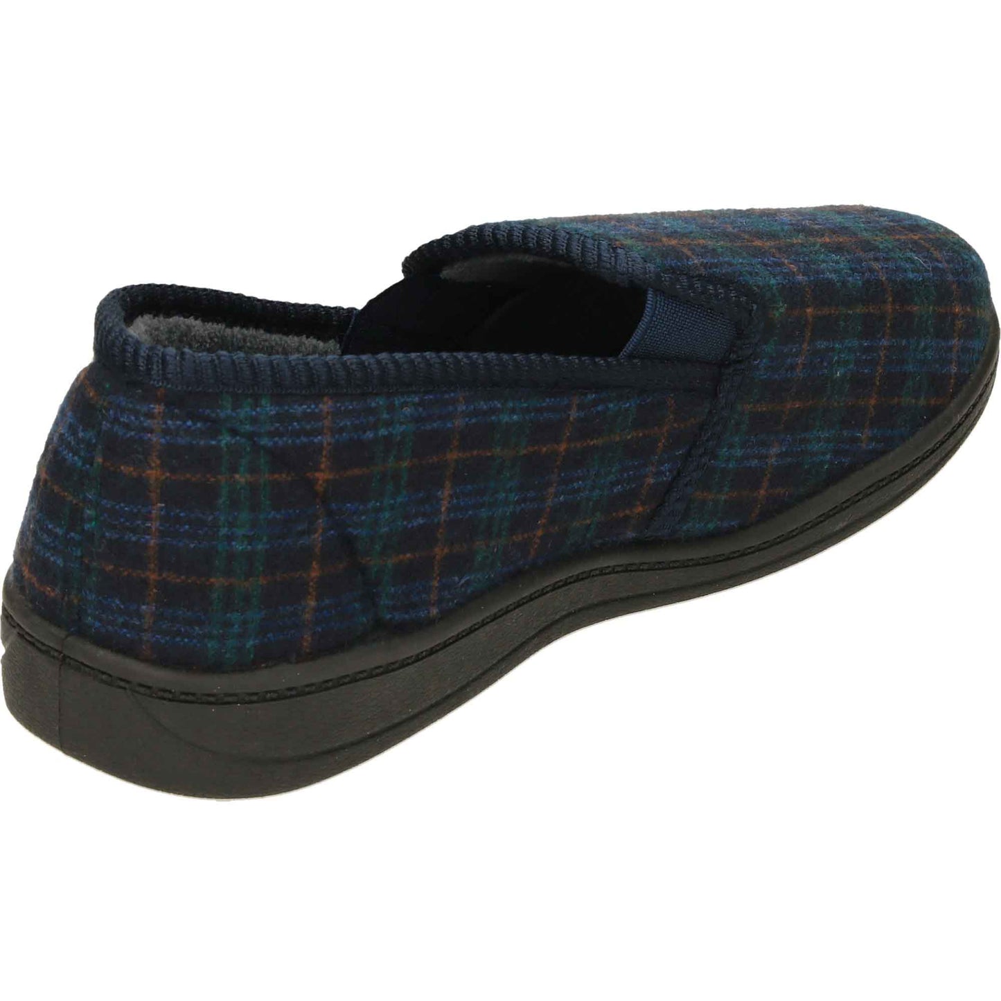Navy Check Mens Slippers Wide Fit