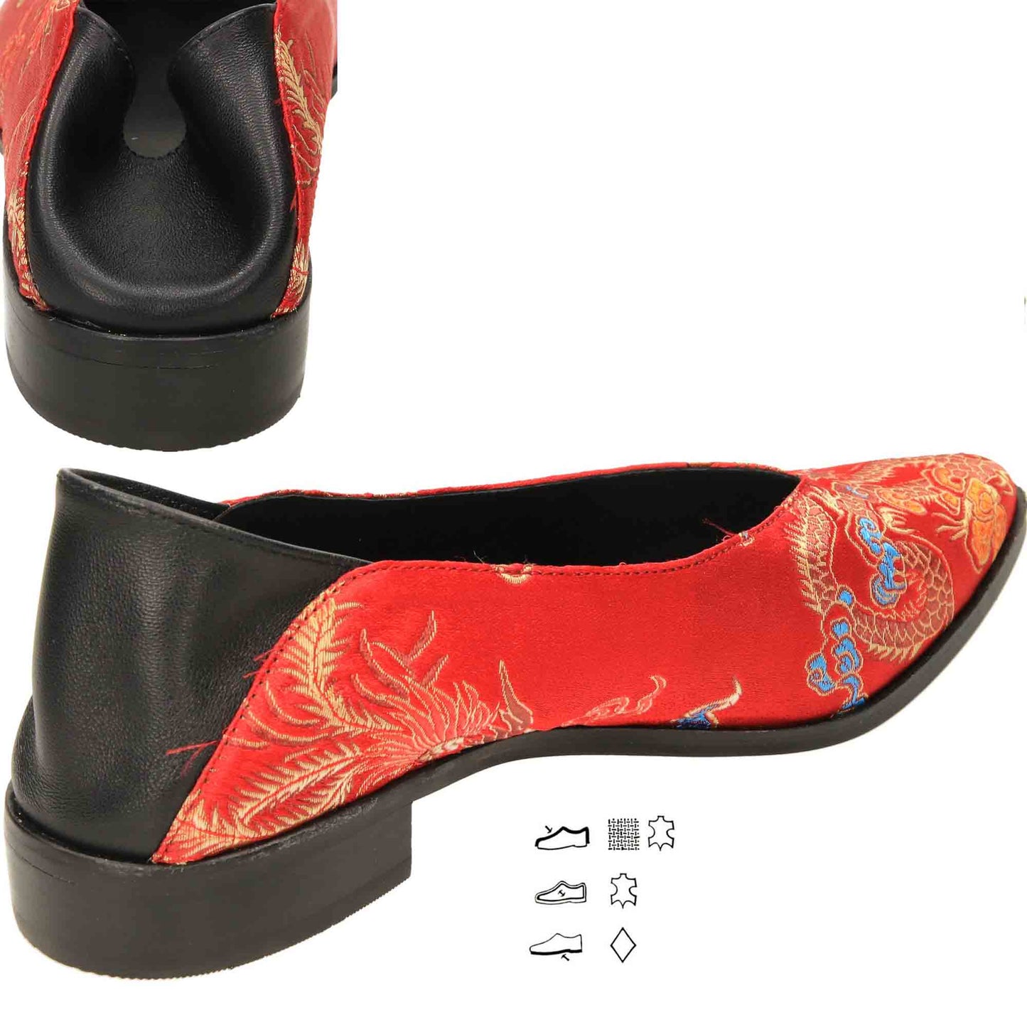 Satin Red Shoes Dragon Oriental Collapse Heel