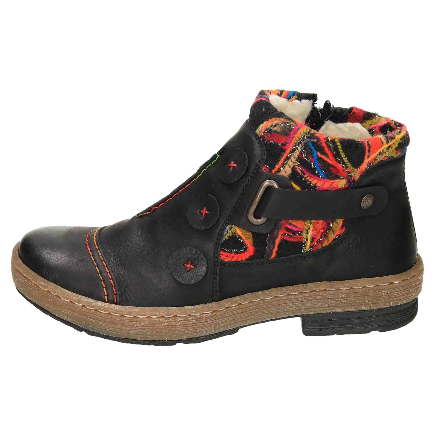Black Flat Knitted Cuff Ankle Boots Z6759-00