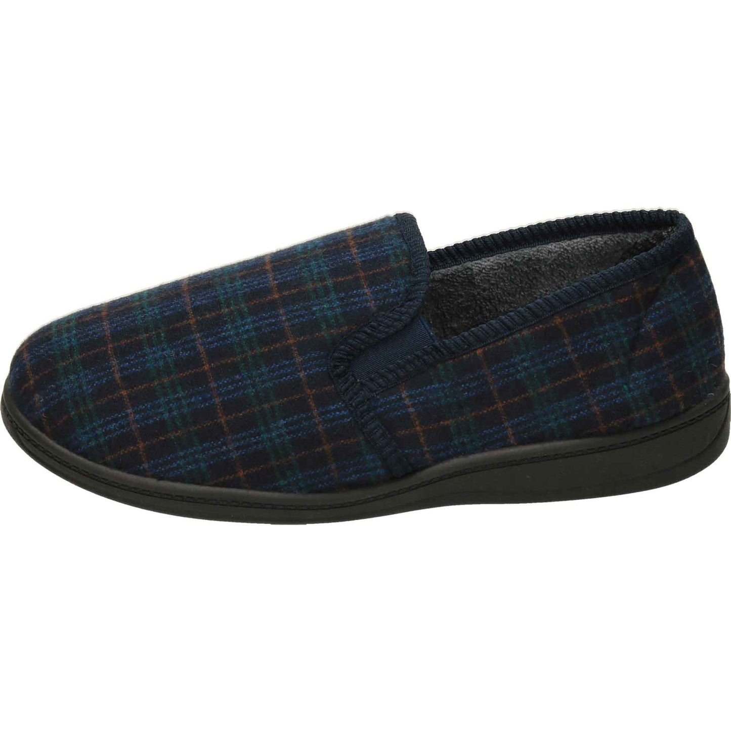 Navy Check Mens Slippers Wide Fit