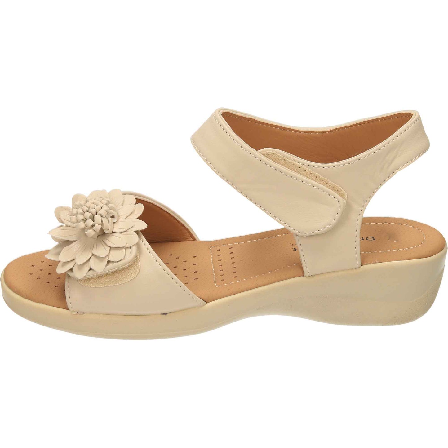 Beige Open Toe Sandals Low Wedge Heel Slingback