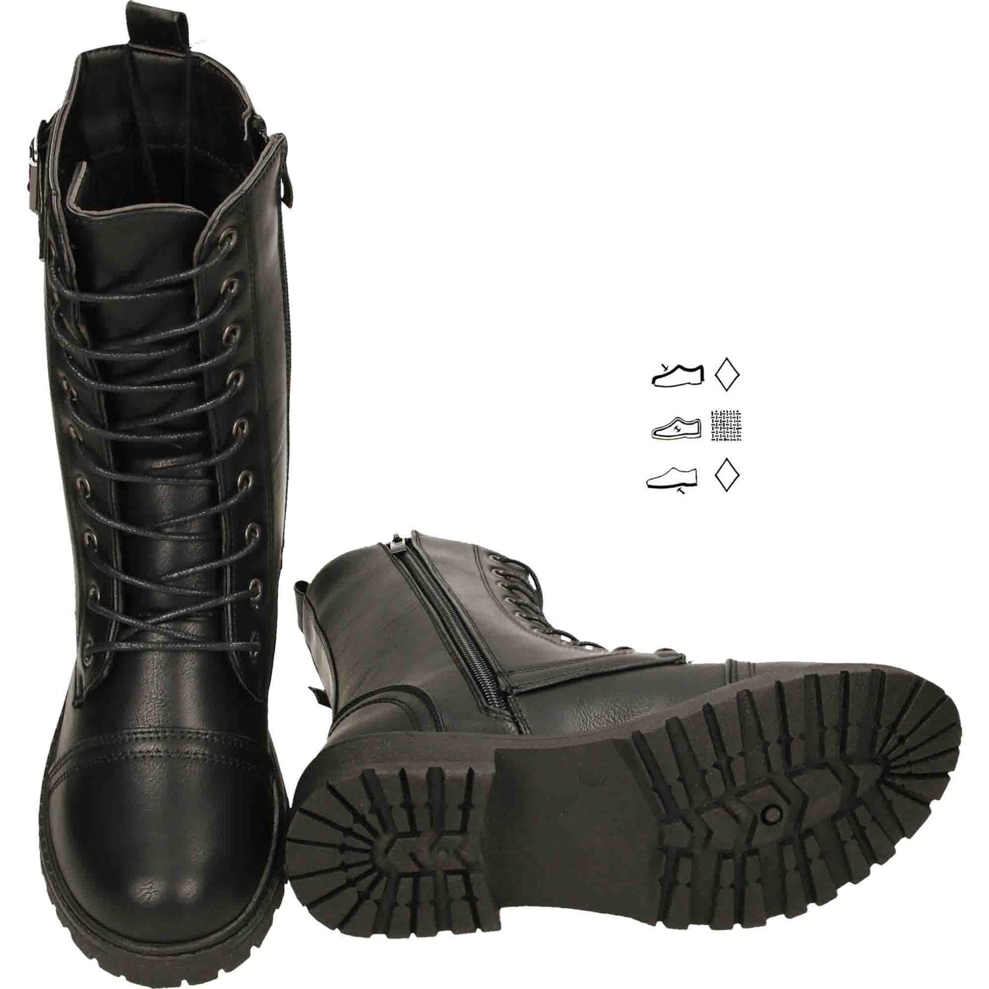 Military Combat Boots Lace Up Zip Black Punk Goth Victorian
