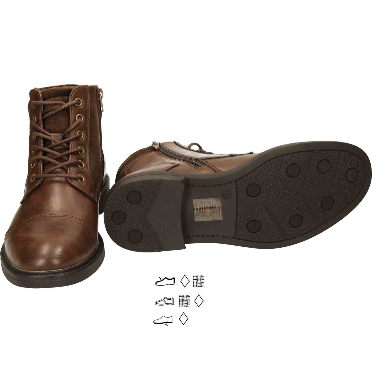 Mens Brown Ankle Boots Lace Up Zip Formal Work Shoes