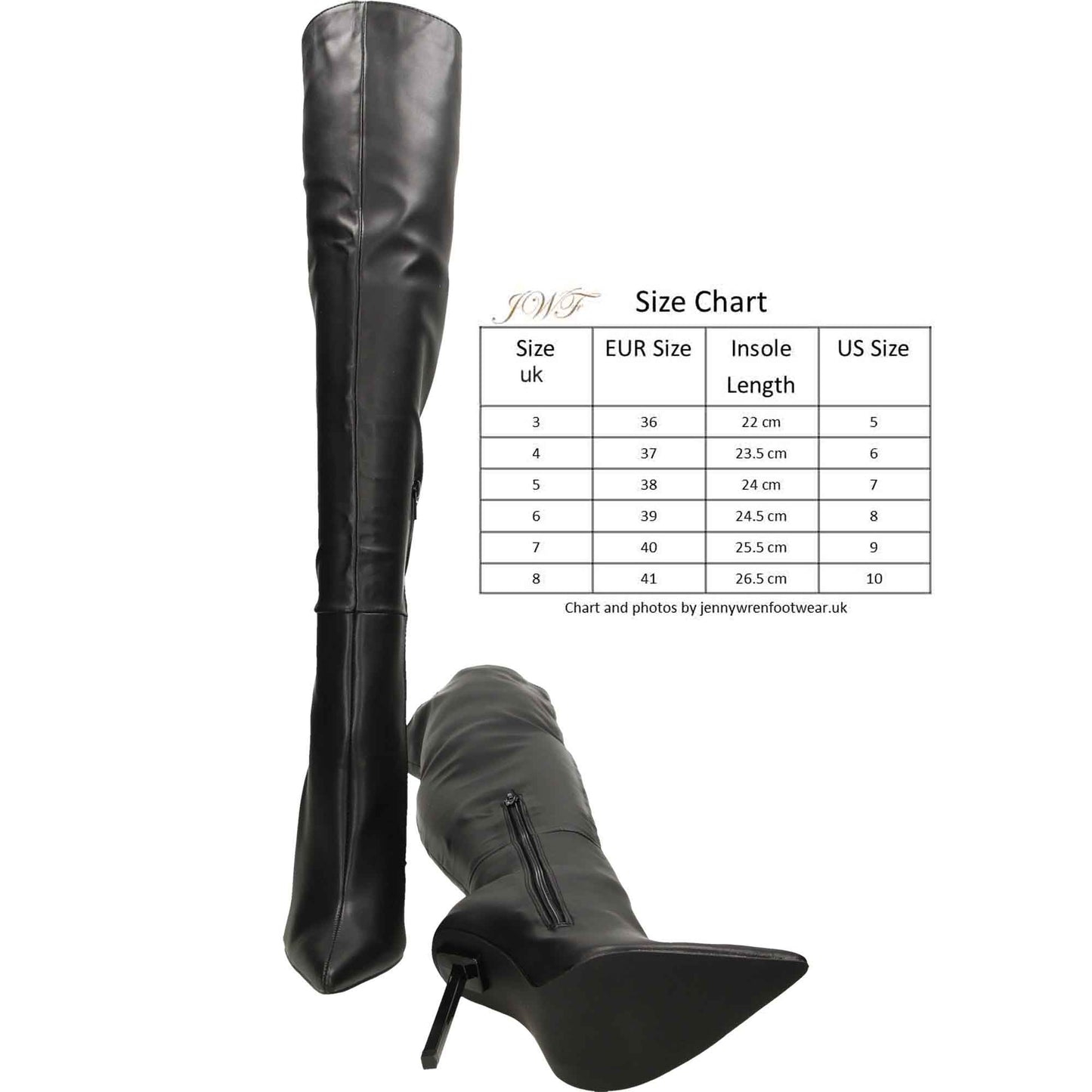 Black Over The Knee Boots Thigh High Heel UK 3