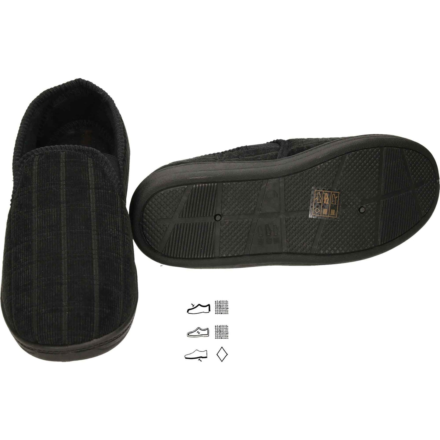 Black Cord Mens Slippers Wide Fit