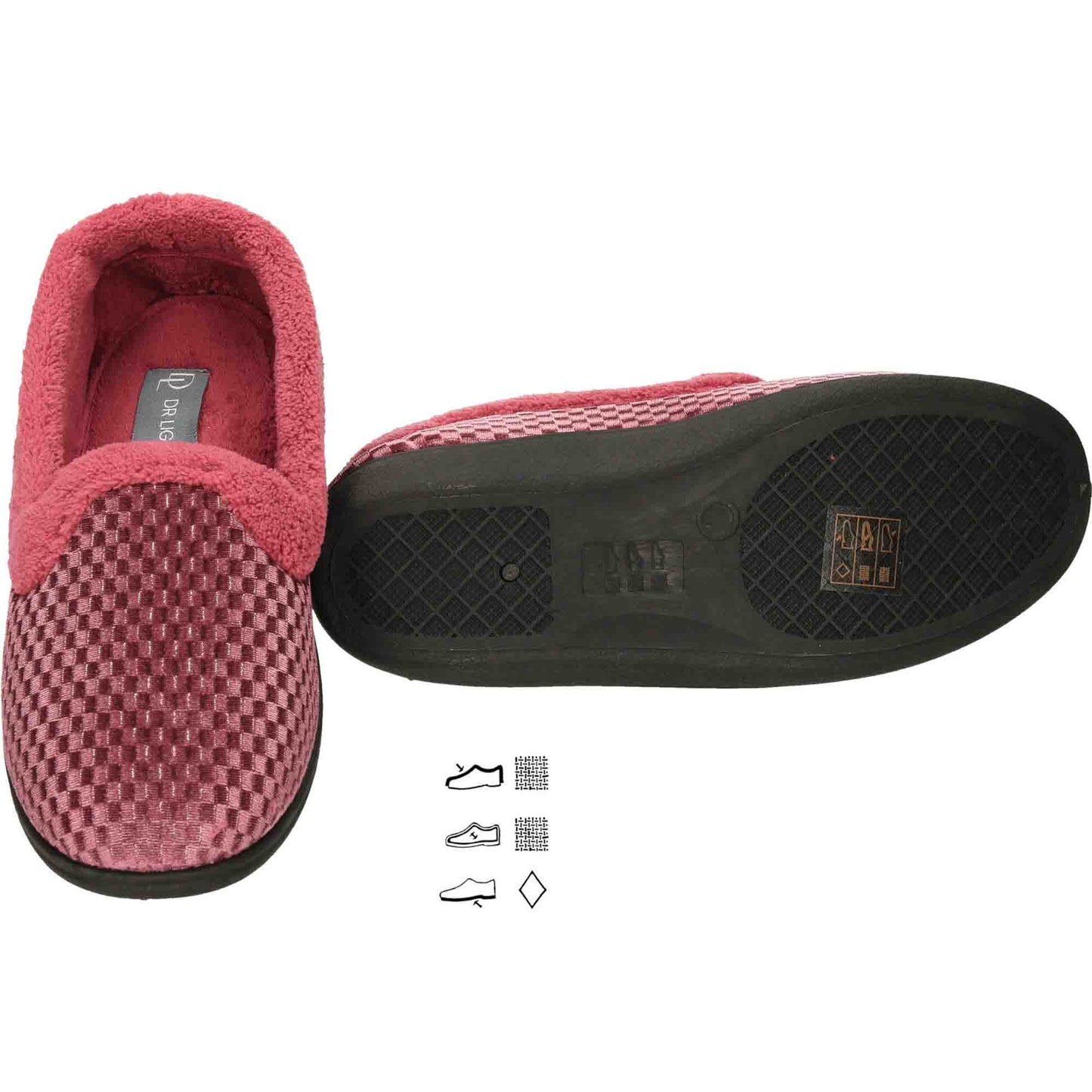 Pink Velour Shimmer Slippers Cushioned Wide Fit