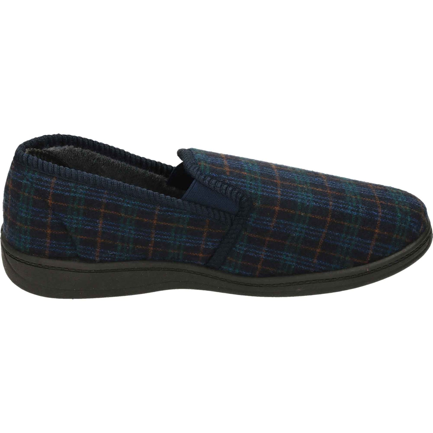 Navy Check Mens Slippers Wide Fit