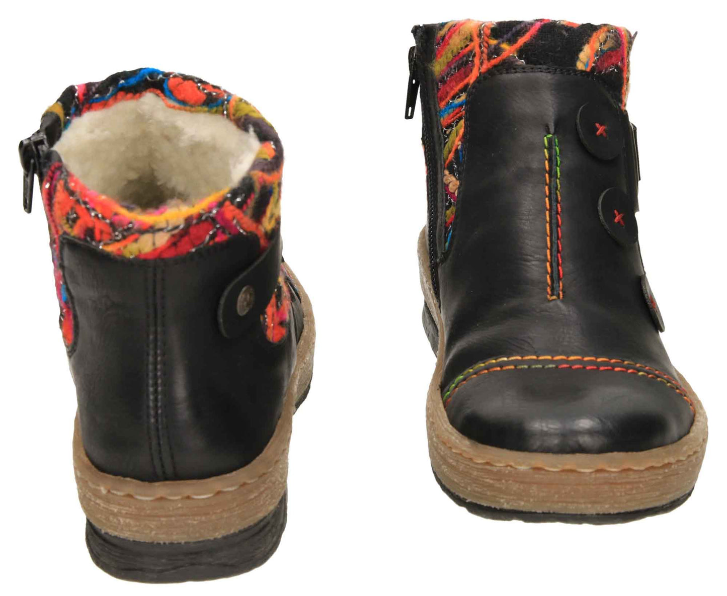 Black Flat Knitted Cuff Ankle Boots Z6759-00