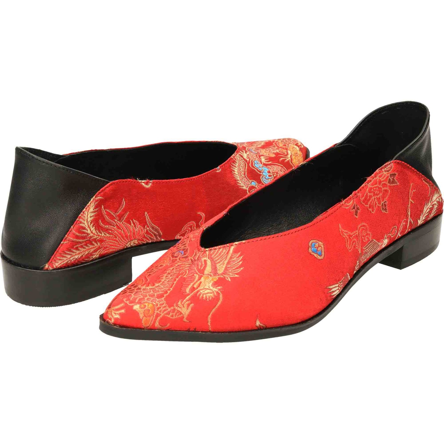 Satin Red Shoes Dragon Oriental Collapse Heel