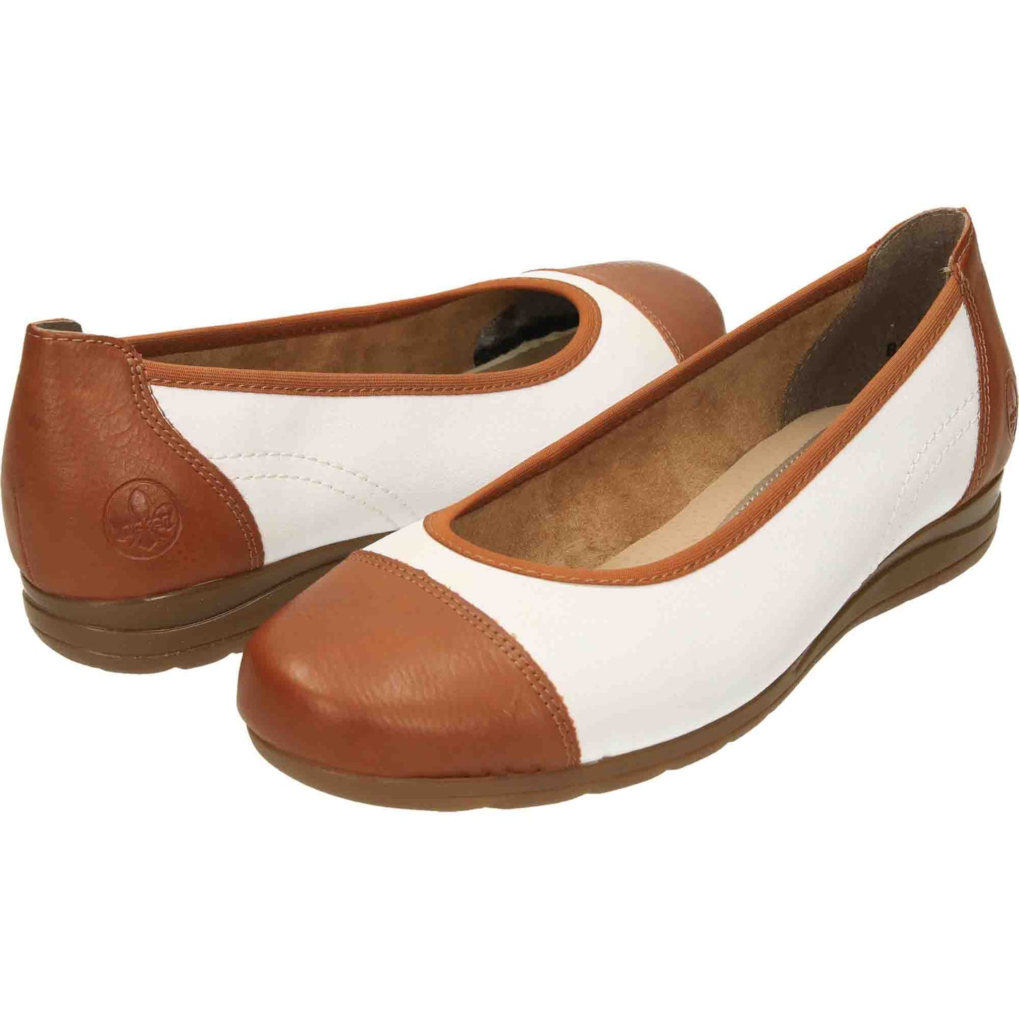 White Brown Leather Flat Shoes L9351-81 Loafer UK 6.5