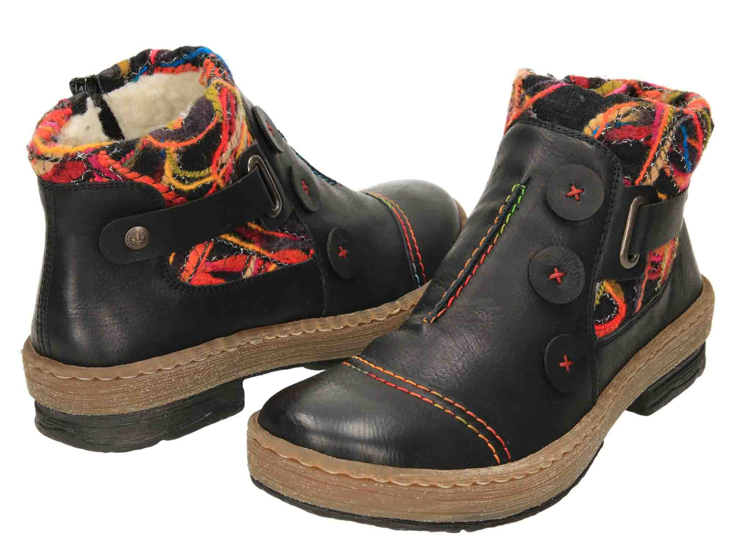 Black Flat Knitted Cuff Ankle Boots Z6759-00