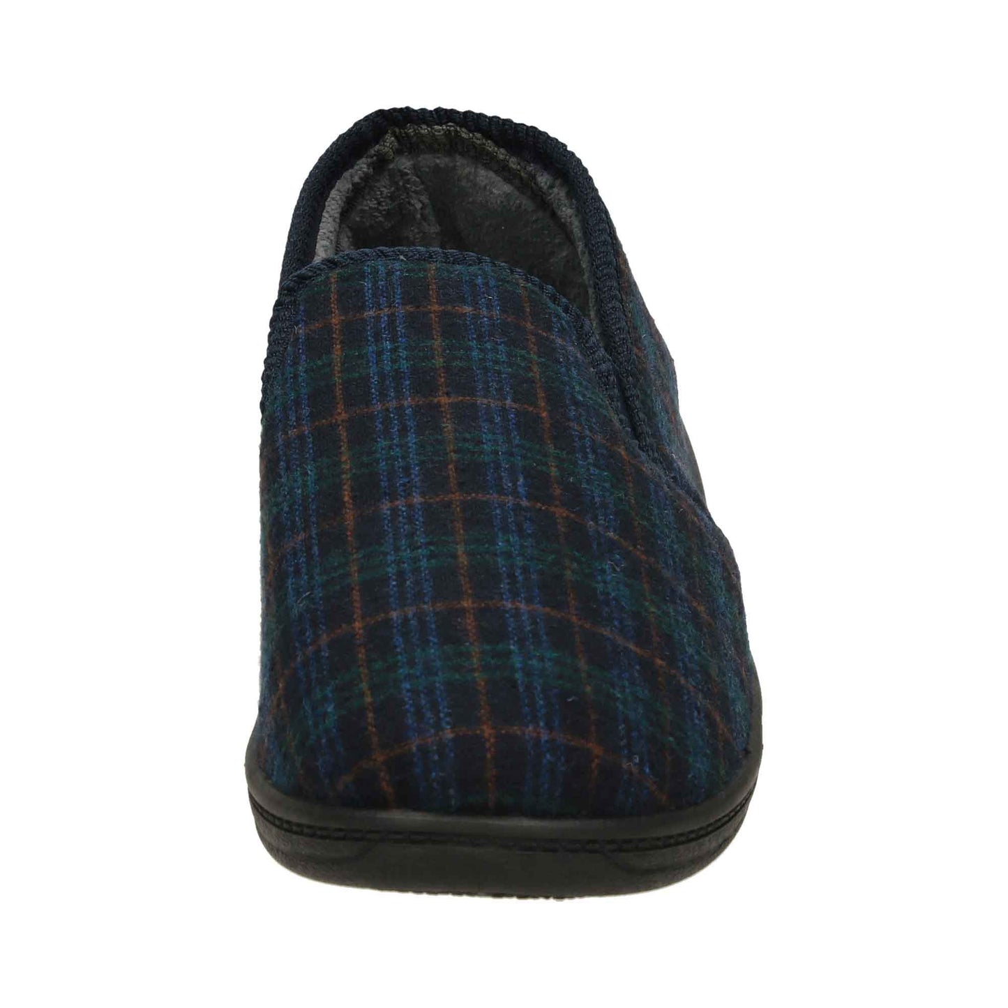 Navy Check Mens Slippers Wide Fit