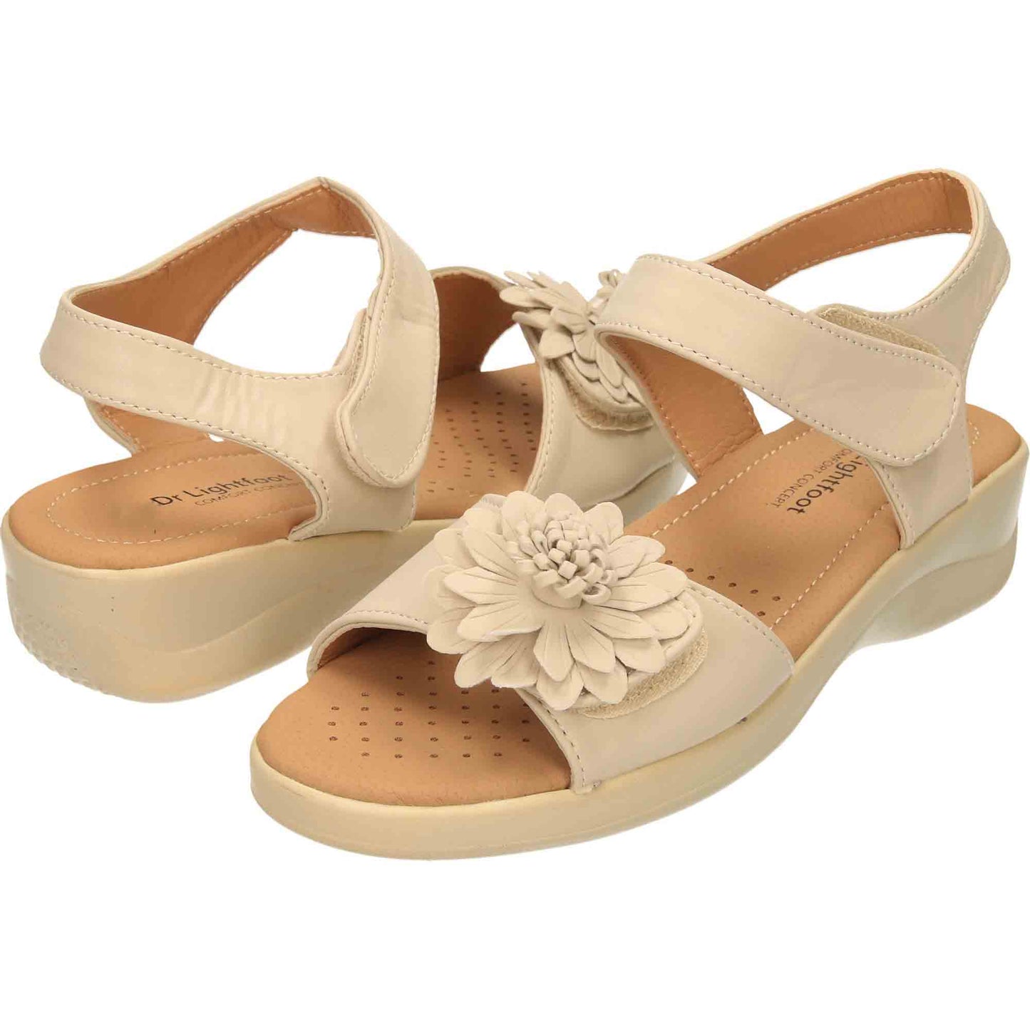 Beige Open Toe Sandals Low Wedge Heel Slingback