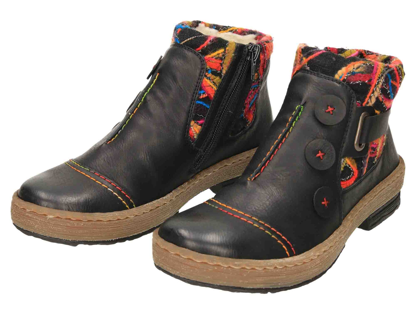 Black Flat Knitted Cuff Ankle Boots Z6759-00