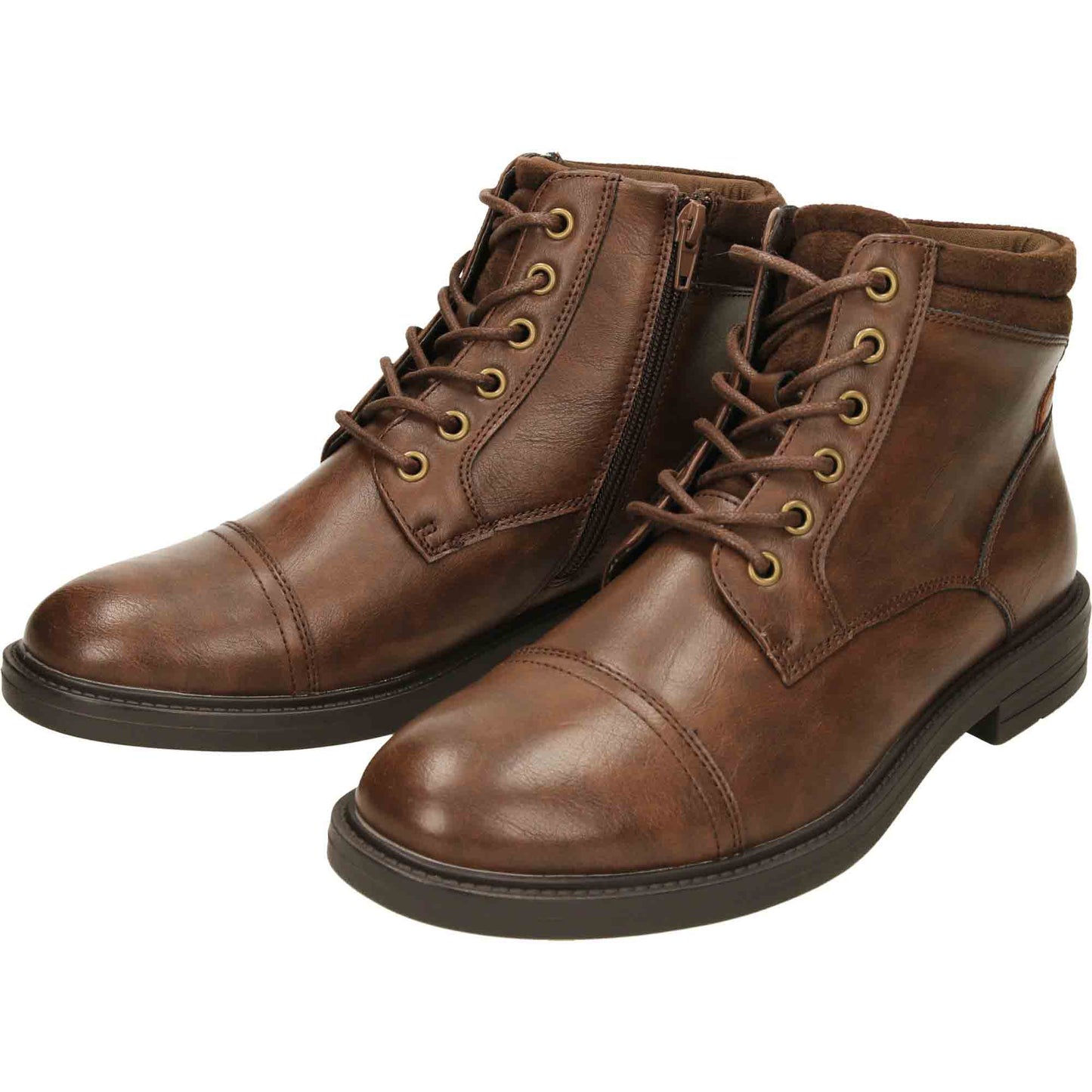 Mens Brown Ankle Boots Lace Up Zip Formal Work Shoes