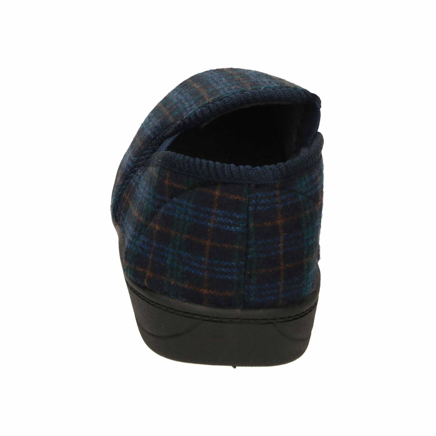 Navy Check Mens Slippers Wide Fit