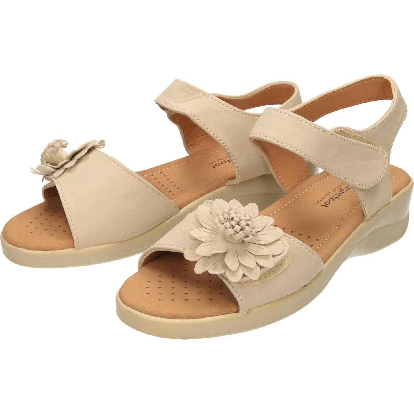 Beige Open Toe Sandals Low Wedge Heel Slingback