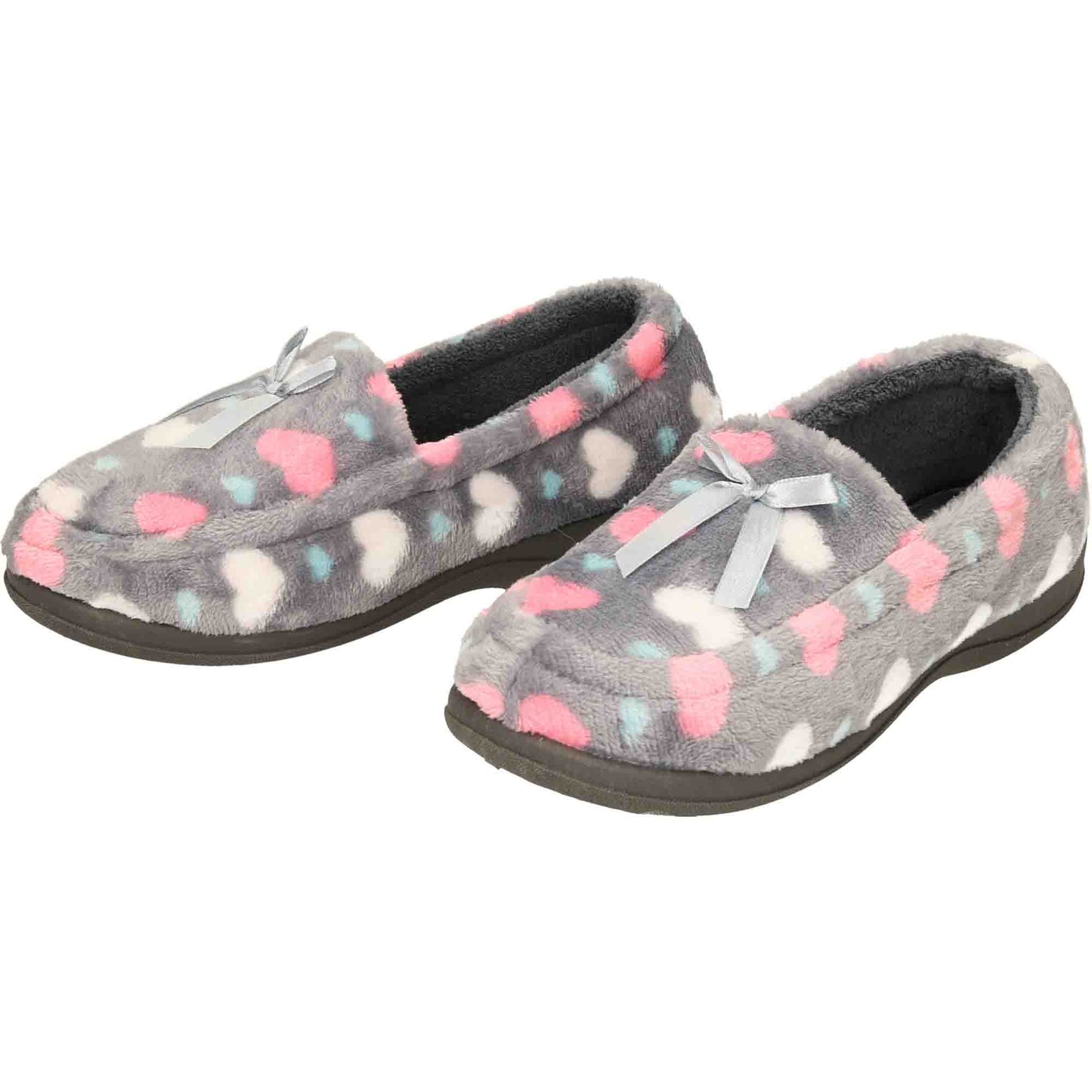 Grey Moccasin Slippers Memory Foam Wide