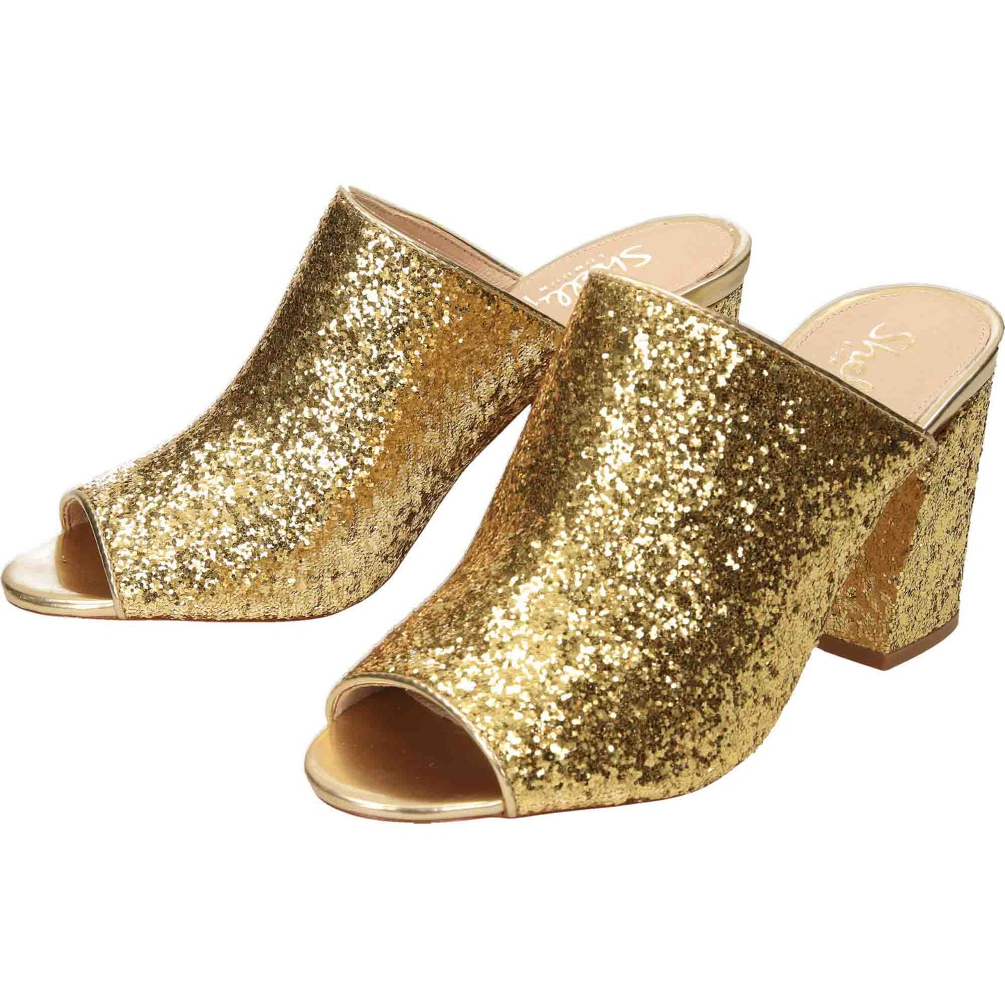 Gold Glitter Peep Toe High Heel Party Shoes