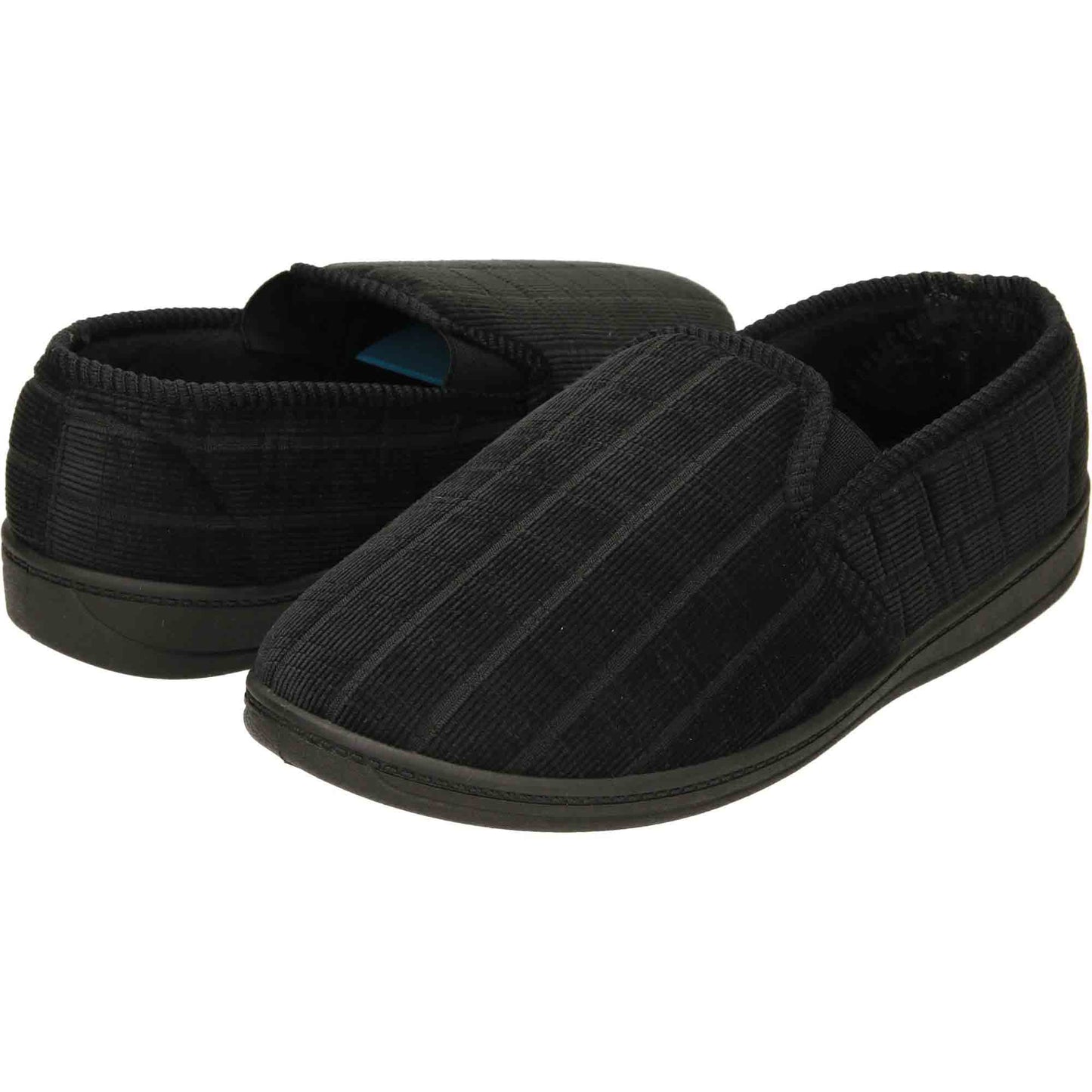 Black Cord Mens Slippers Wide Fit