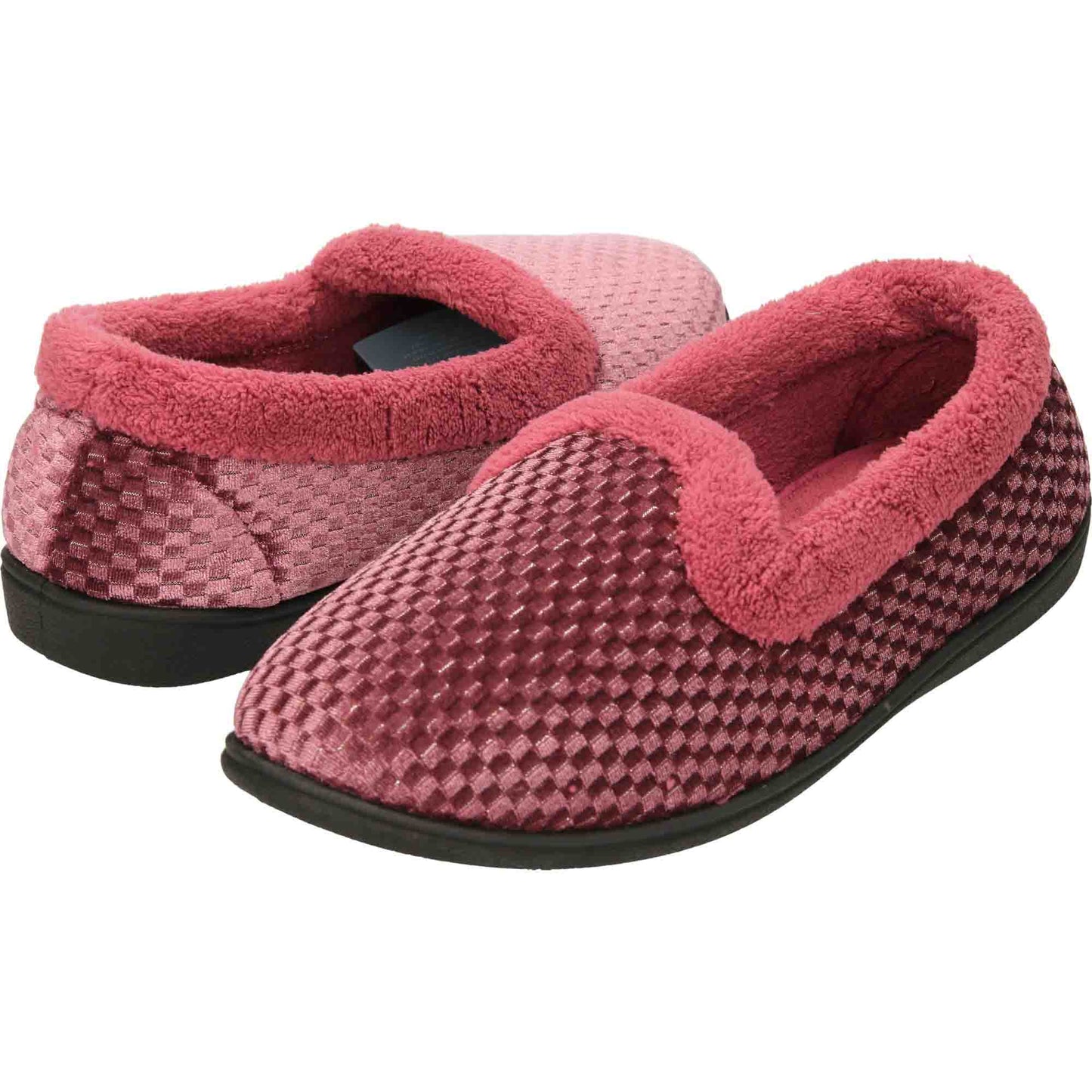Pink Velour Shimmer Slippers Cushioned Wide Fit