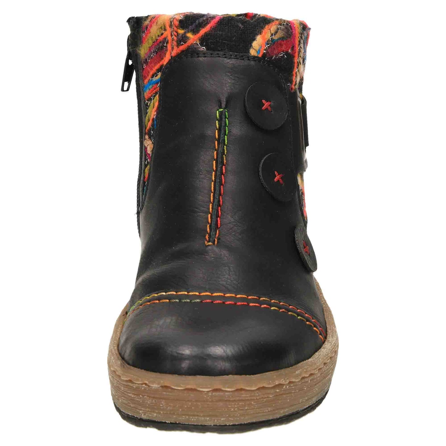 Black Flat Knitted Cuff Ankle Boots Z6759-00