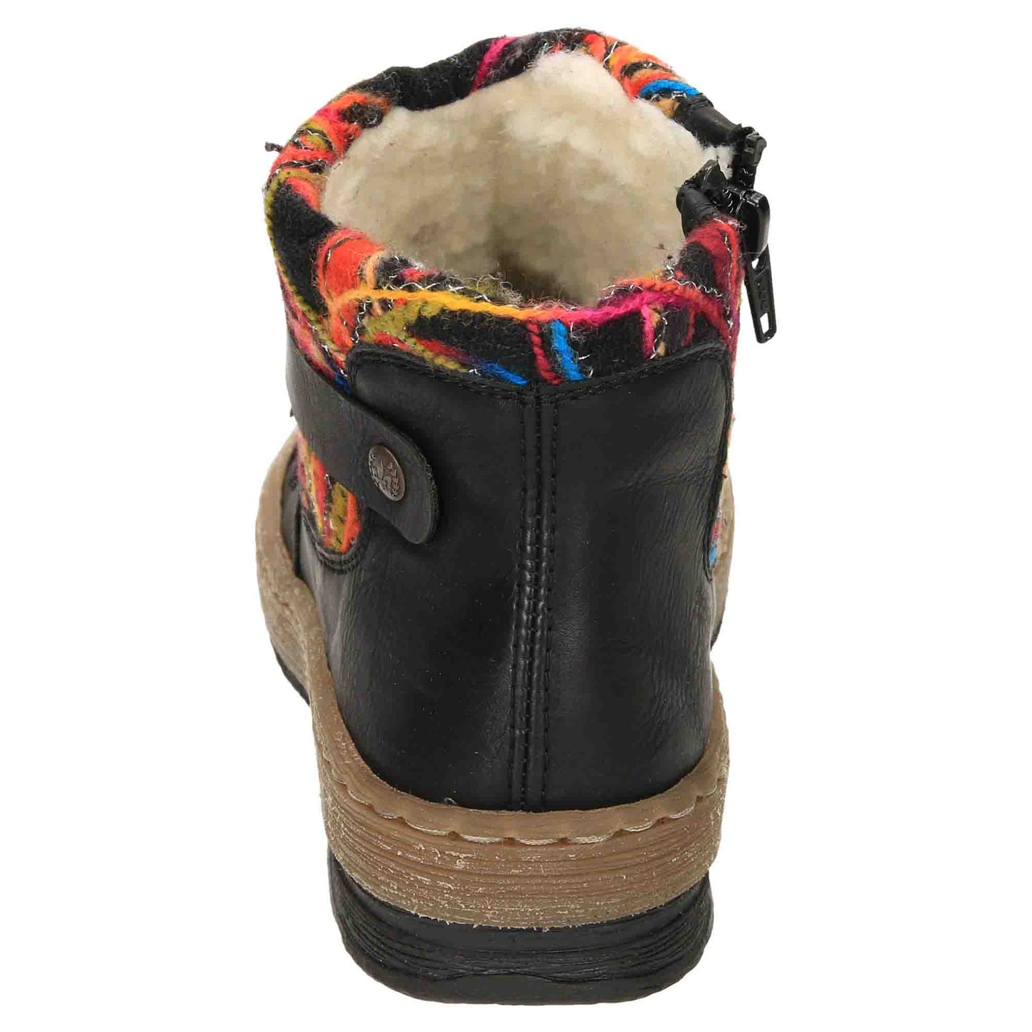 Black Flat Knitted Cuff Ankle Boots Z6759-00