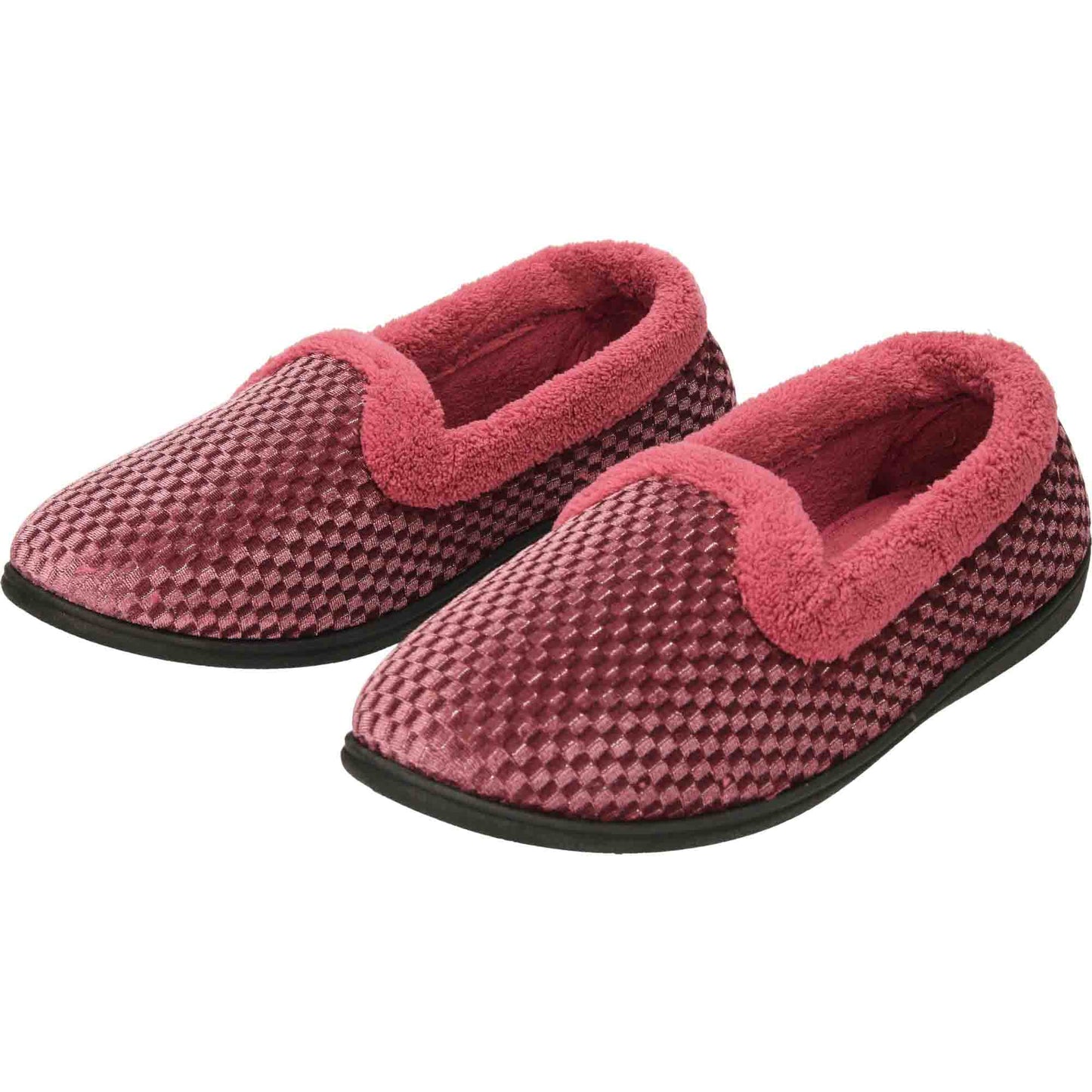 Pink Velour Shimmer Slippers Cushioned Wide Fit
