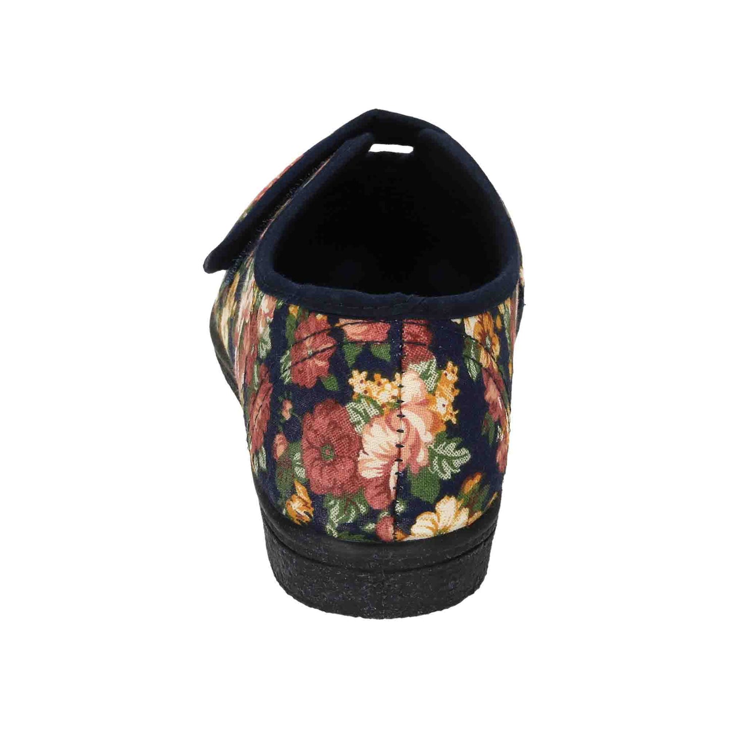 Wide Fit Washable Slippers V Opening Floral Touch Fasten Navy