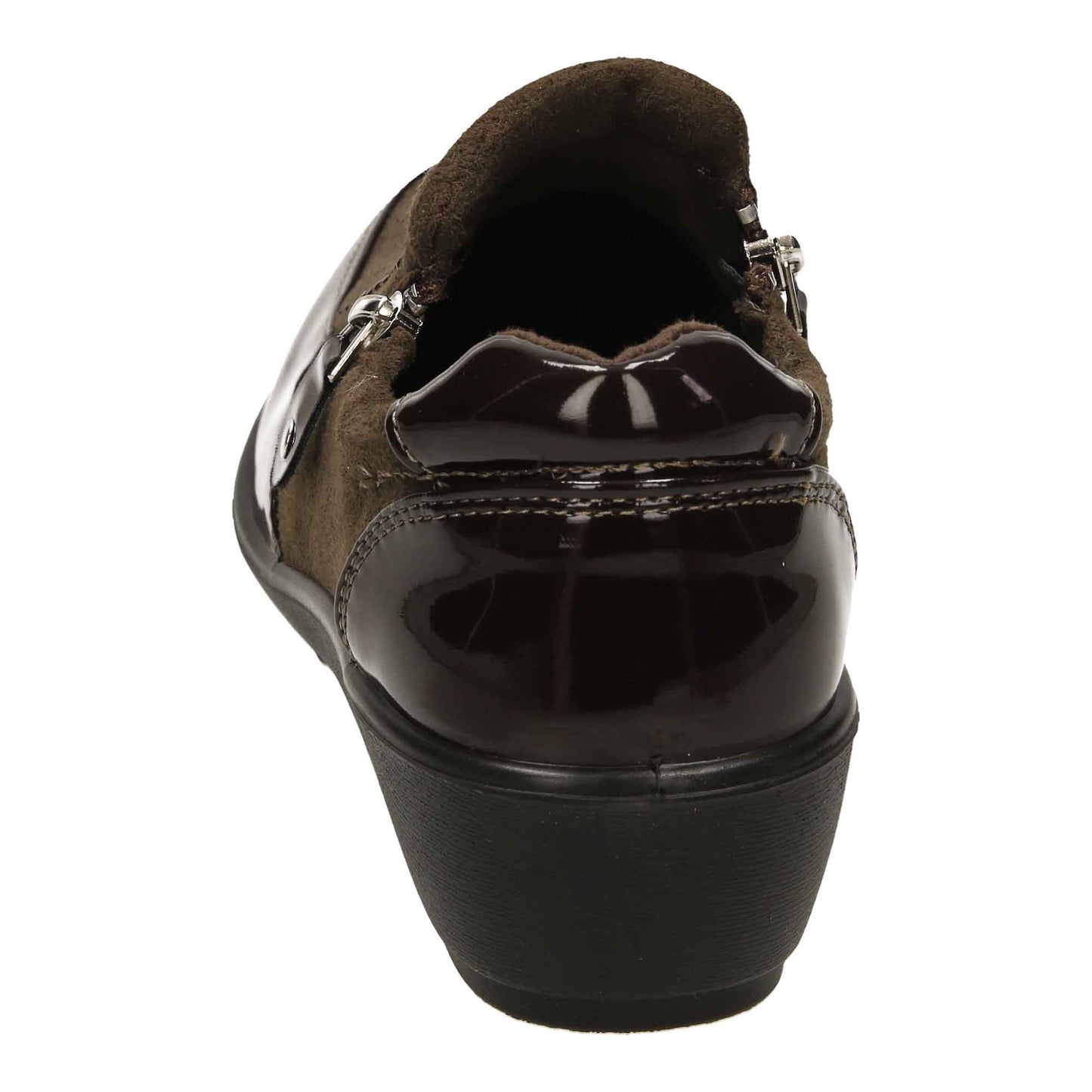 Brown Patent Wide Fit Low Wedge Heel Shoes