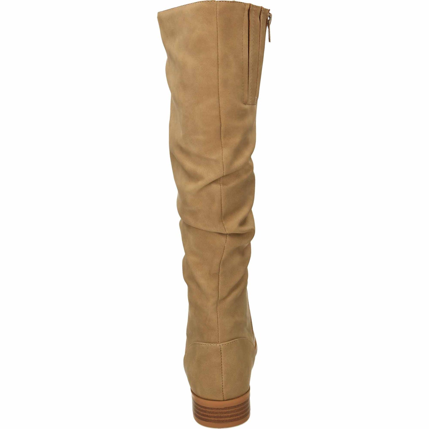 Taupe Ruched Knee High Flat Boot