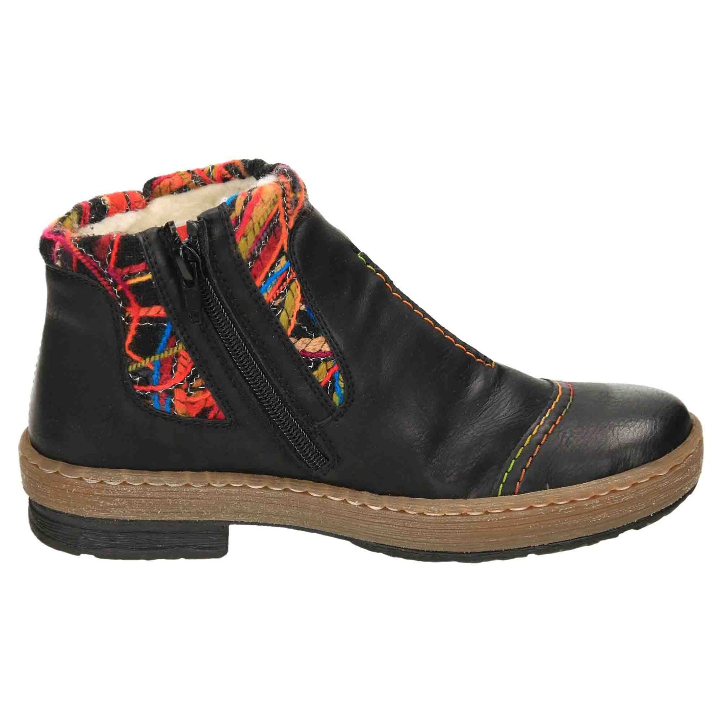 Black Flat Knitted Cuff Ankle Boots Z6759-00