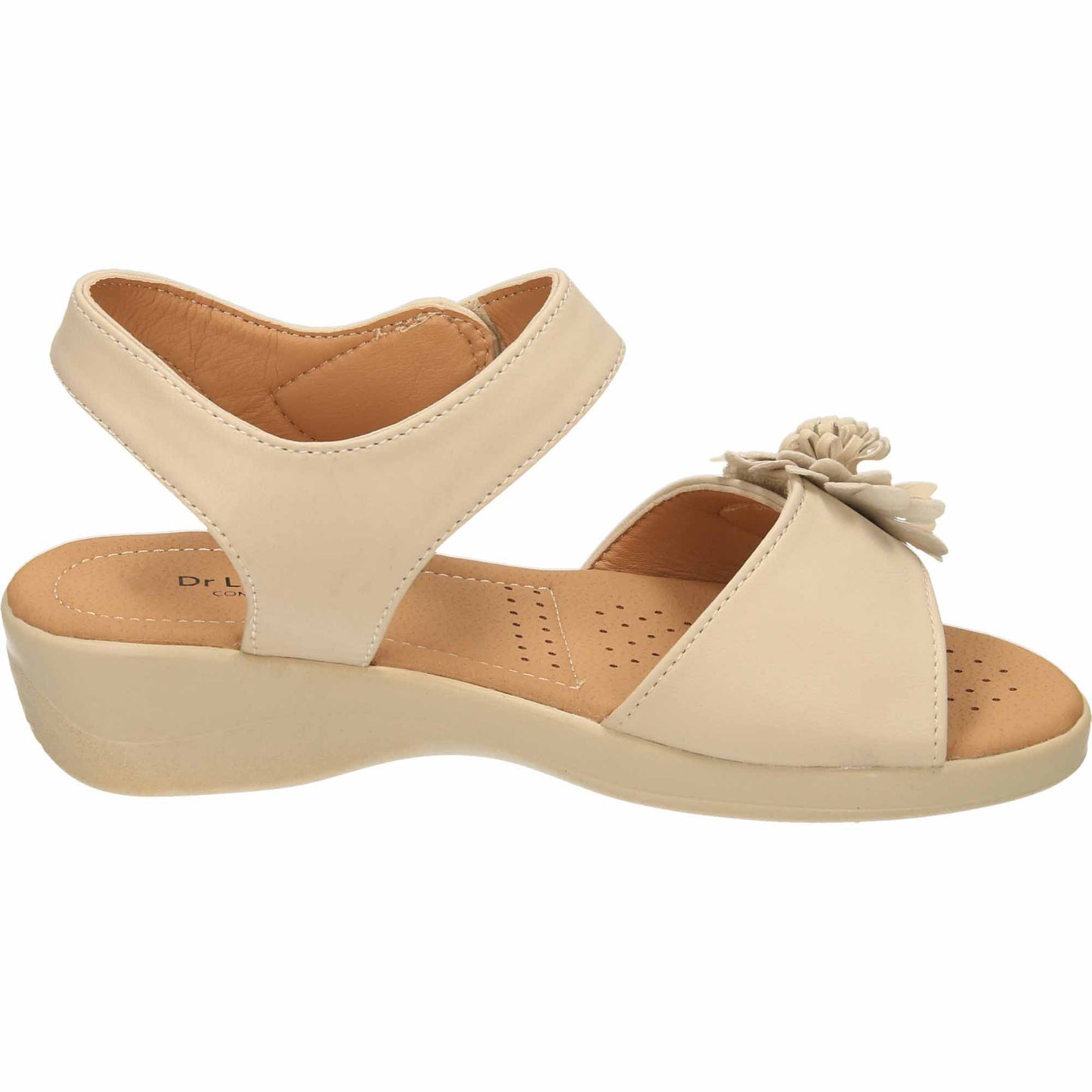 Beige Open Toe Sandals Low Wedge Heel Slingback
