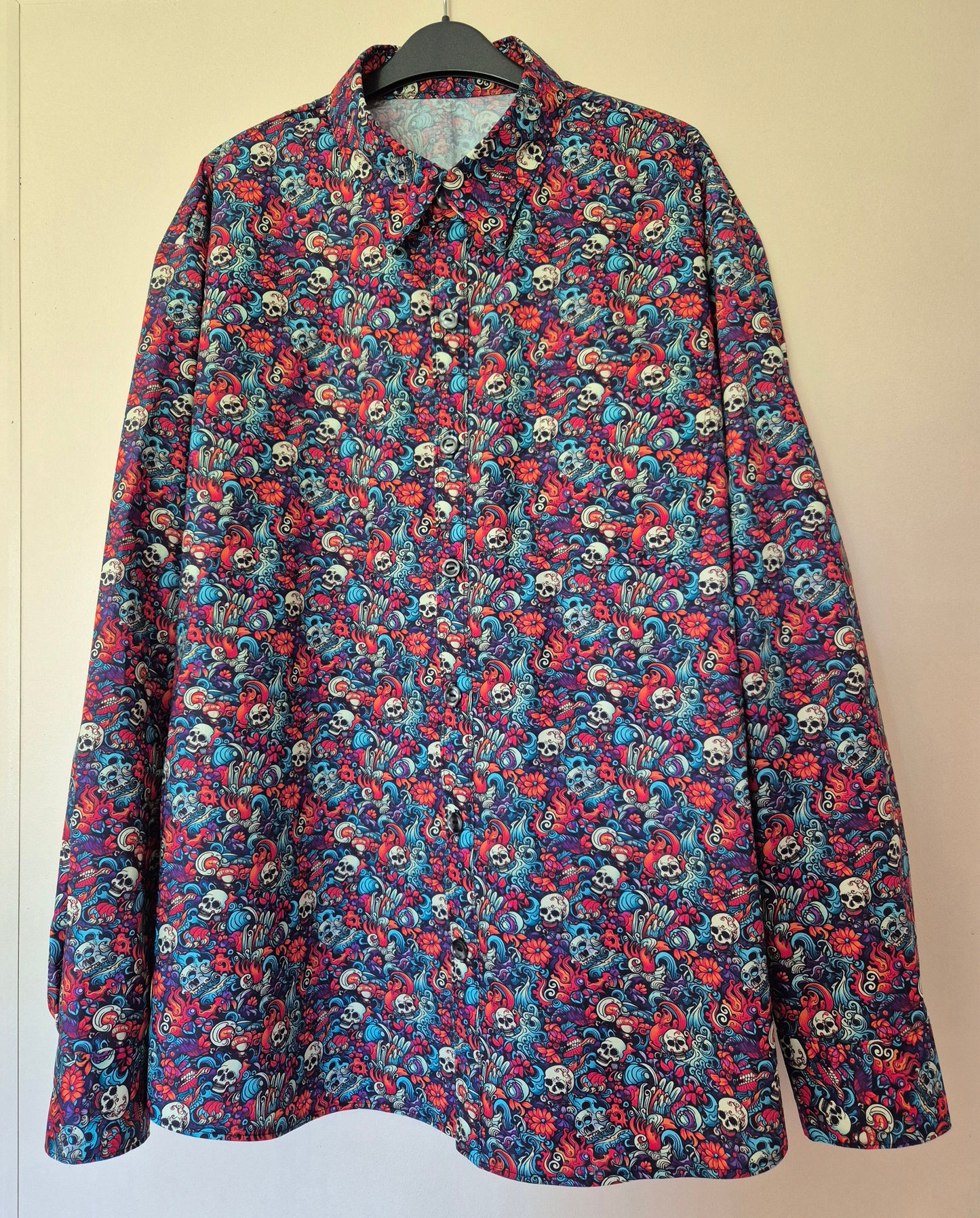 Mens Skull Print Long Sleeved Gothic Shirt XL