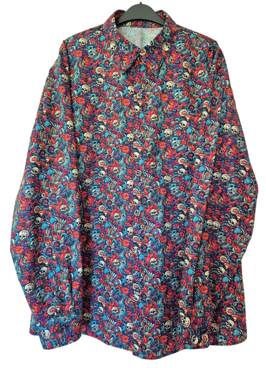 Mens Skull Print Long Sleeved Gothic Shirt XL