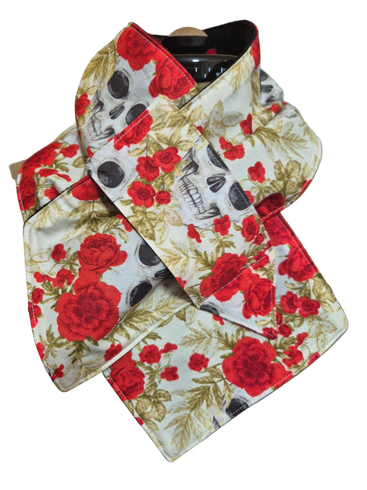 Fleece Lined Skulls And Roses Snood Scarf Neck Warmer