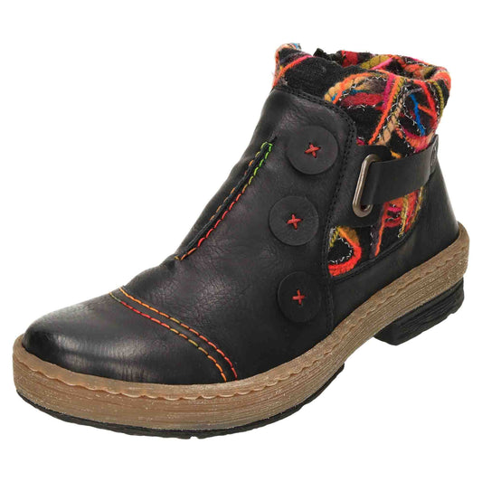 Black Flat Knitted Cuff Ankle Boots Z6759-00