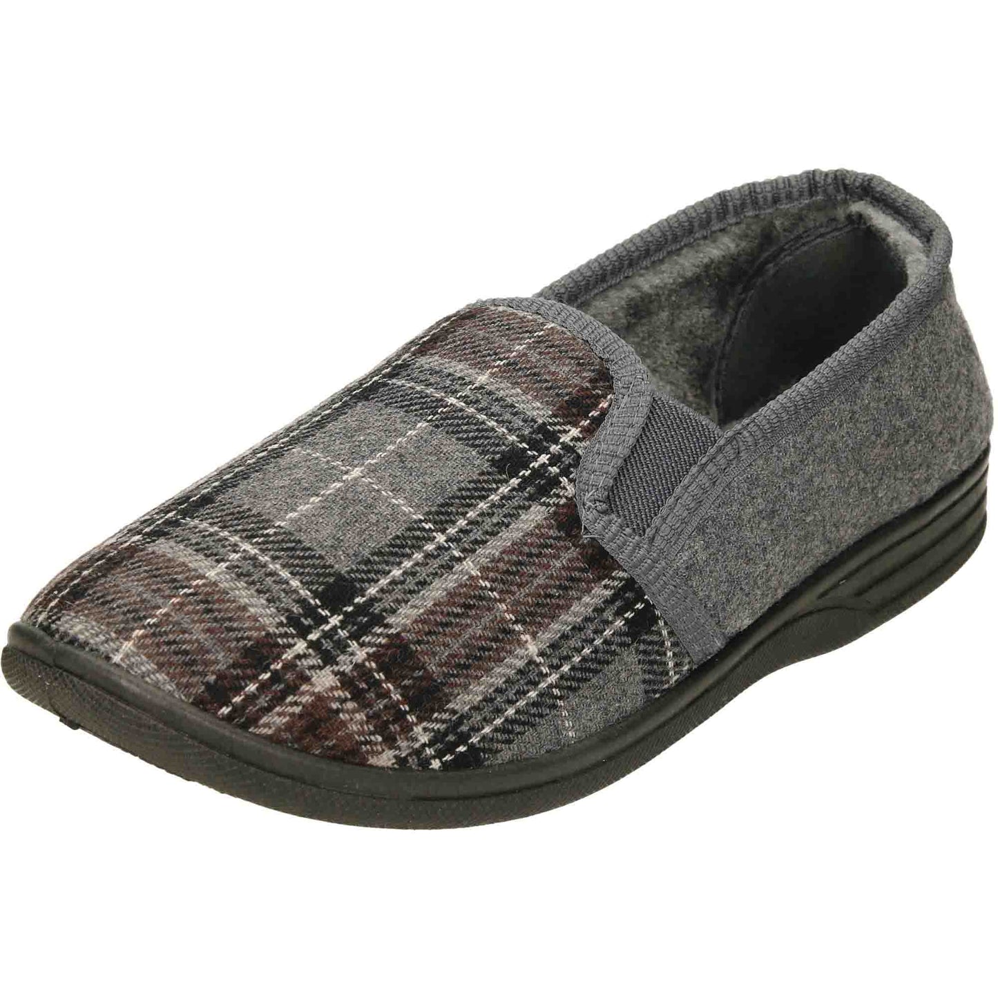 Mens Slippers Grey Check Warm
