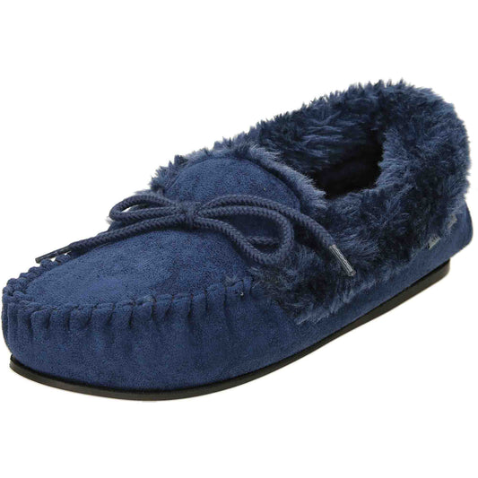 Navy Blue Moccasin Slippers Cushioned