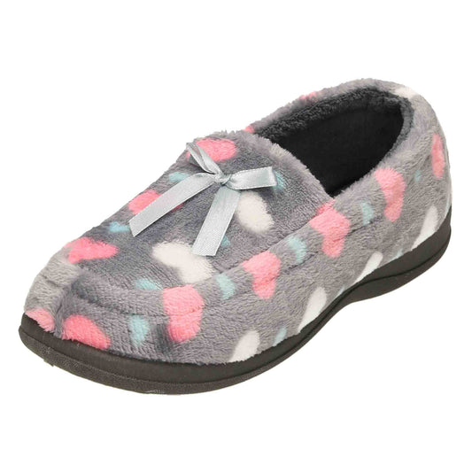 Grey Moccasin Slippers Memory Foam Wide