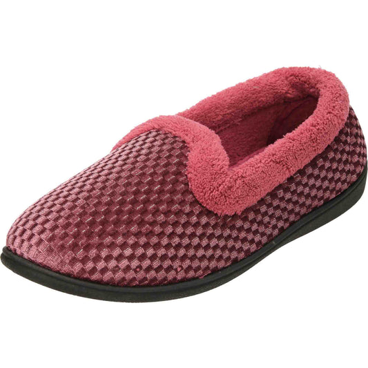 Pink Velour Shimmer Slippers Cushioned Wide Fit