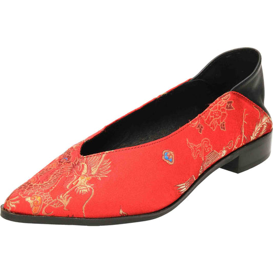 Satin Red Shoes Dragon Oriental Collapse Heel