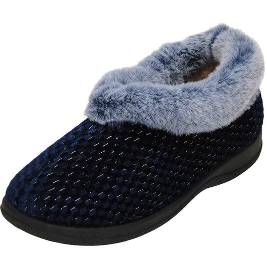Blue Slipper Boots Ladies Cushioned Warm House Shoe