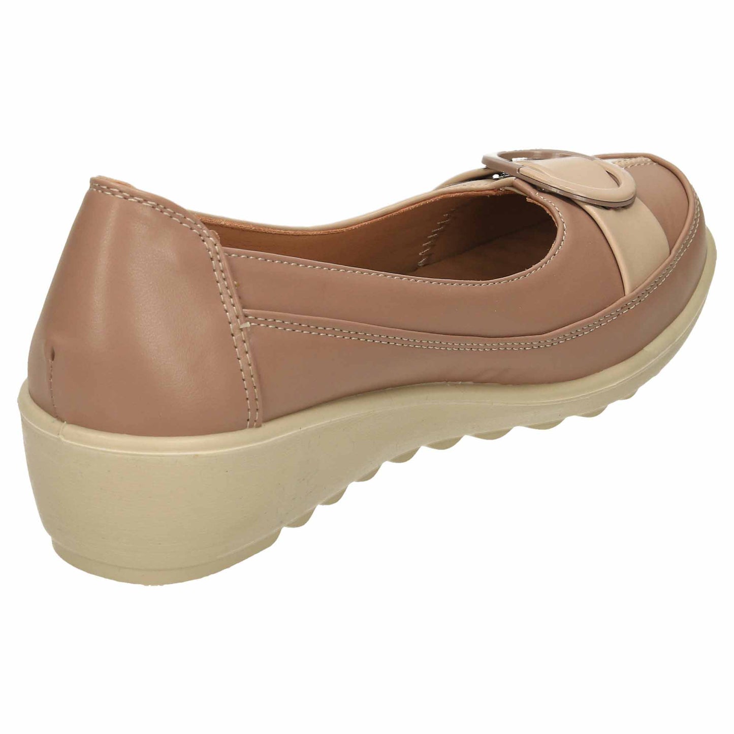 Wide Fit Low Wedge Heel Court Shoes Beige