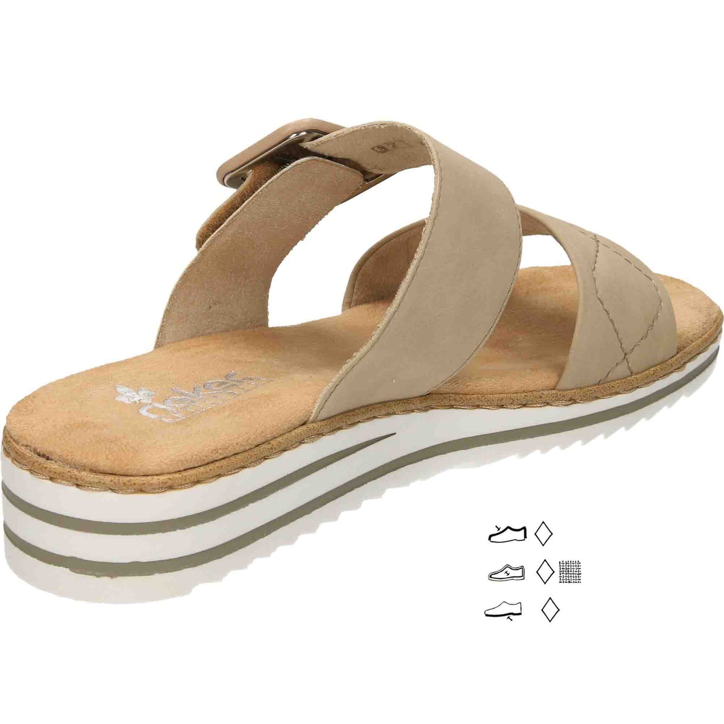 Rieker Ladies Slip On Low Wedge Heel Sandals V0694-62