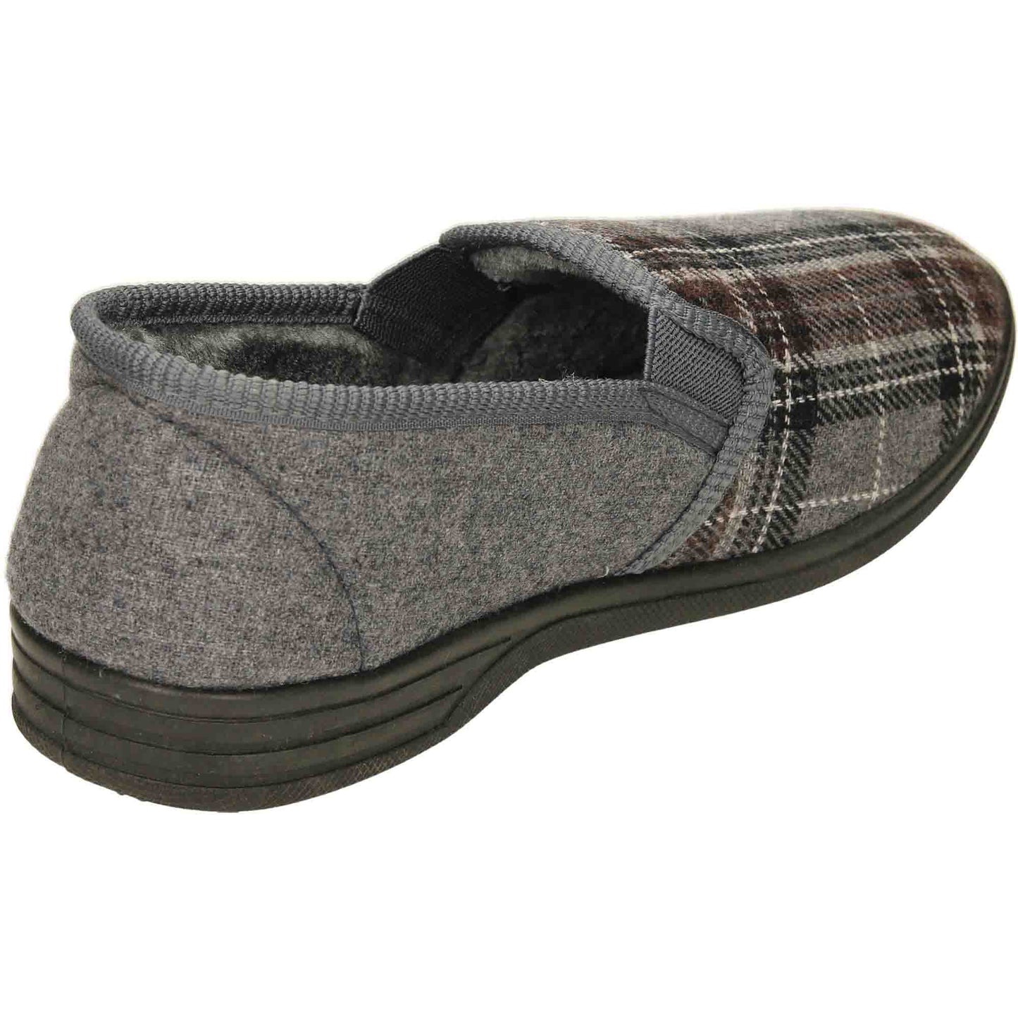Mens Slippers Grey Check Warm