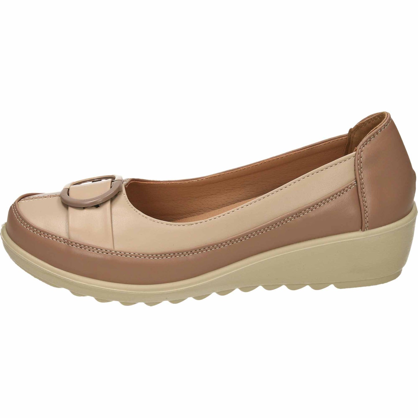Wide Fit Low Wedge Heel Court Shoes Beige